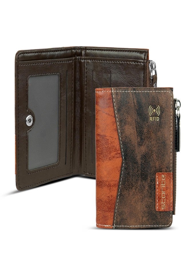 Storite RFID Blocking Men’s Bifold Zipper Wallet - Slim PU Leather Wallet with Card Slots, ID Window & Coin Pocket (Coffee, 12 x 9 x 2 cm) - Image 1